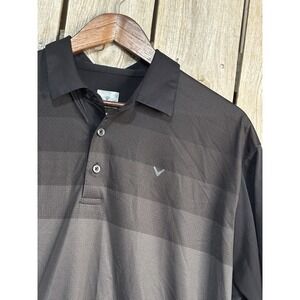 Callaway Polo Shirt Mens Large Black Golf Opti Dri Performance Print Stretch